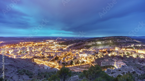 Top view of Cuenca at dusk, wide angle