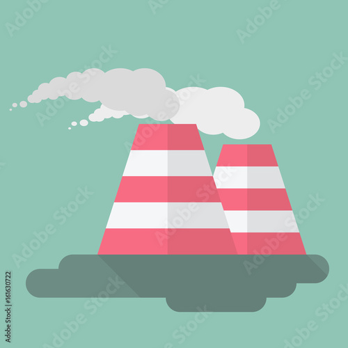 Factory. An image of two pipes from which smoke is coming. Flat design.