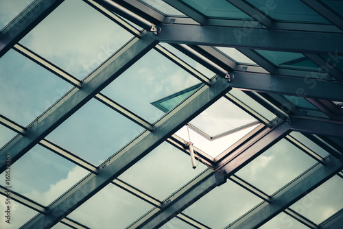 Glass skylight roof with open window