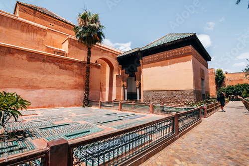 nament tiles at saadian tombs, marrakech photo