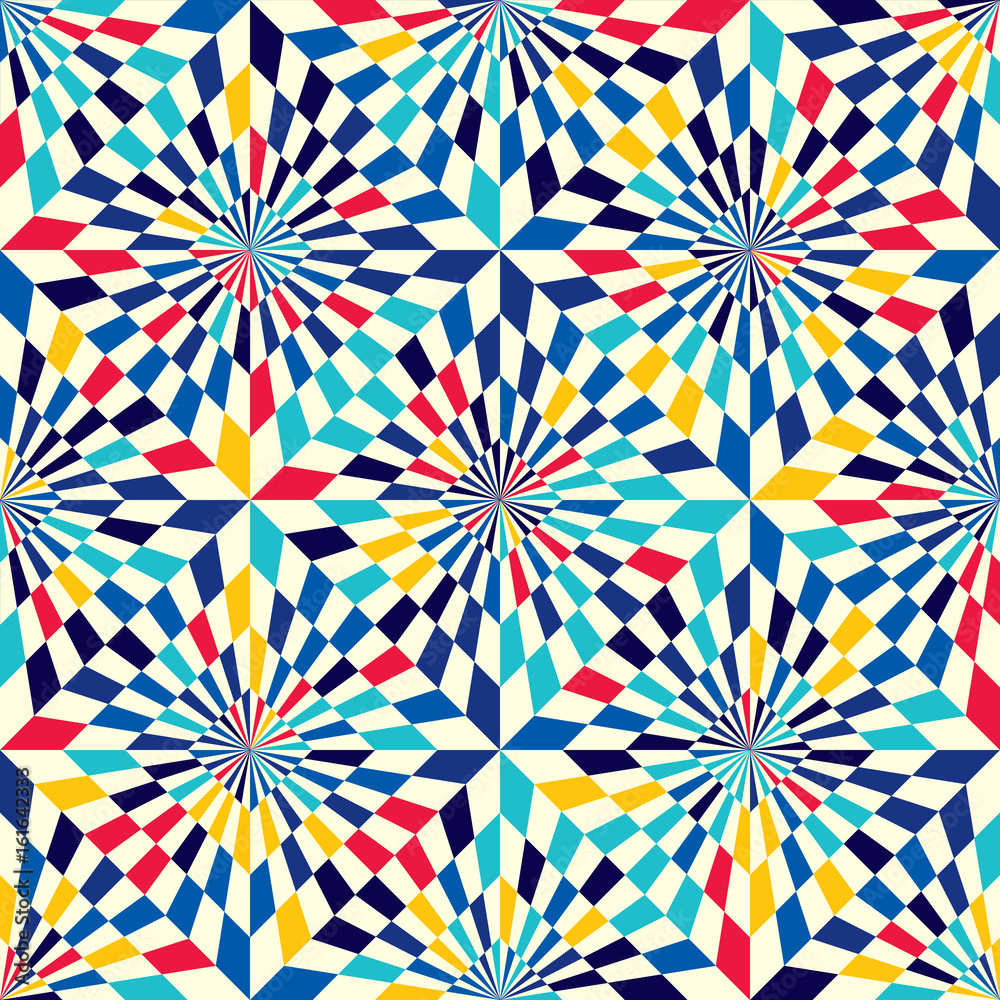 Abstract seamless pattern of geometrical elements. Optical illusion.