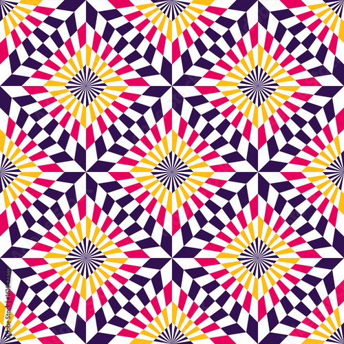 Abstract seamless pattern of geometrical elements. Optical illusion.