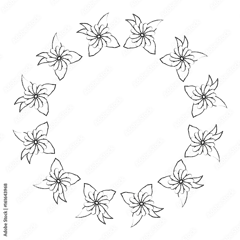 decorative frame of beautiful flowers in circle shape icon over white background vector illustration