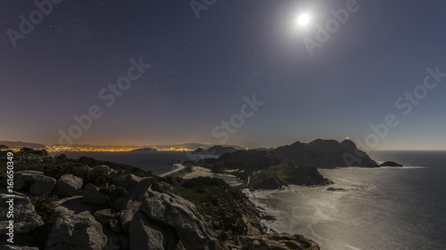 Night View of Cies Islands, National Park Maritime-Terrestrial of the Atlantic Islands, 
Galicia, Spain. photo