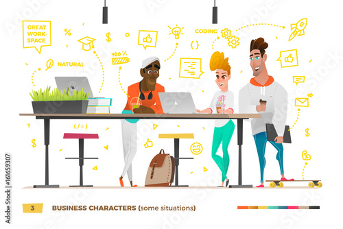 Business characters in the working environment.
