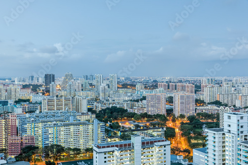 Public residential condominium building complex at Toa Payoh neighborhood in Singapore. Aerial view at twilight. photo