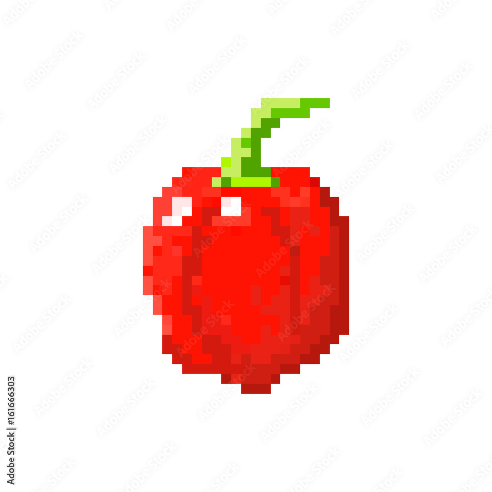 Red pixel bell pepper for games and applications Red pixel bell pepper for games and applications