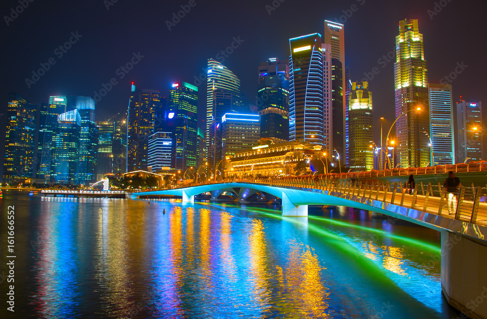 Fototapeta premium Piękne śródmieście Singapuru nocą