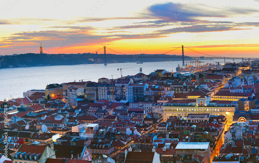 Cityscape of Lisbon at twilight