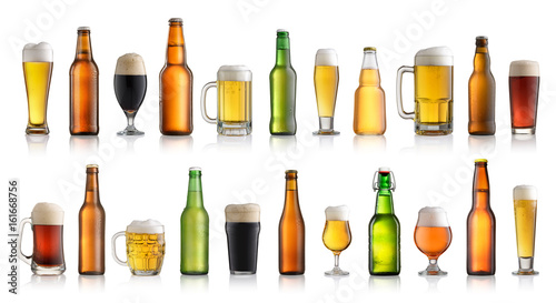 Set of different beer isolated on white background