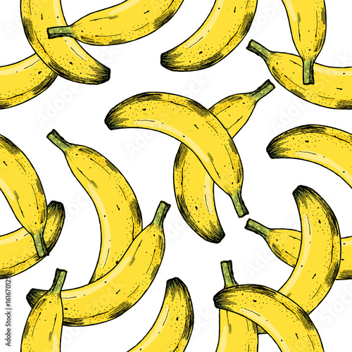 Banana seamless pattern. Fun fruit background. Vector illustration