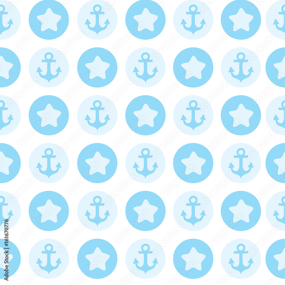Flat sea seamless pattern background cute template with anchor 