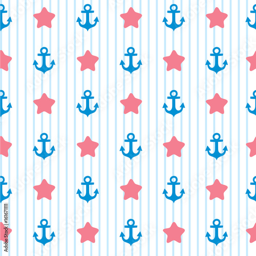 Flat sea seamless pattern background cute template with anchor 