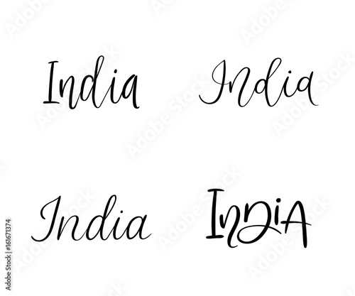 India. Modern calligraphy greeting card. Handwritten inscription for banner, postcard, t-short, label, poster tourism design. Vector hand lettering