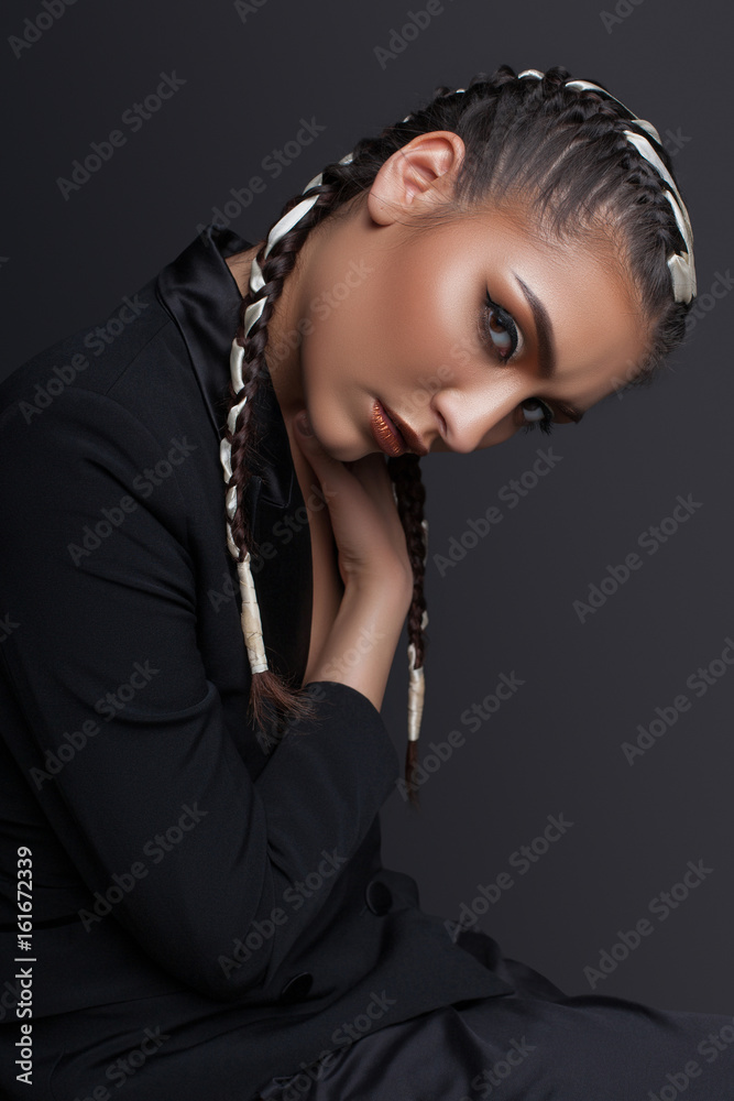 portrait of beautiful woman with trendy fashion makeup and hairstyle portrait of beautiful woman with trendy fashion makeup and hairstyle