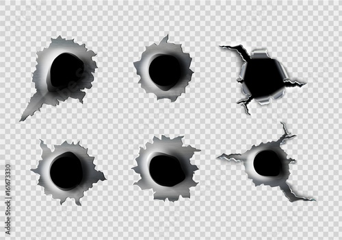 ragged hole in metal from bullets