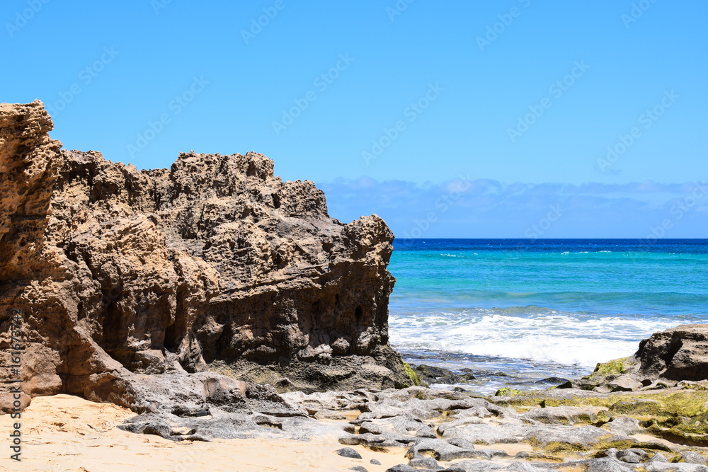 Seascape of the beach at Ponta da Calheta, Porto Santo Island, Portugal