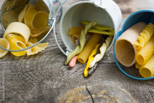 composition of raw Italian pasta Different shapes   photo