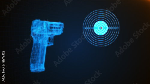 3d illustration of a pistol shooting at a target photo