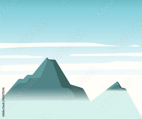 Vector mountain Illustration of the big brown rocks under the blue sky The space for the text for the brochure or website