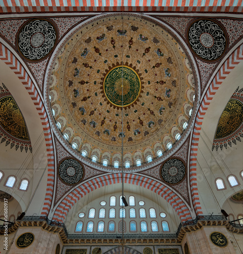 Wallpaper Mural Decorated ceiling of Suleymaniye Mosque with main dome and intersection of three arches, Istanbul, Turkey Torontodigital.ca