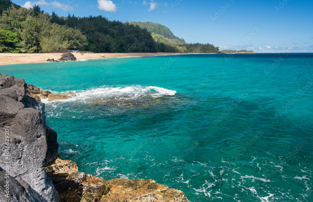 Lumahai Beach Kauai with rocks