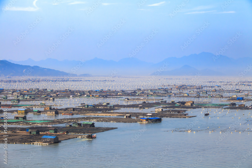 Seafood fish farming,Fishery on sea, Fujiang, China.