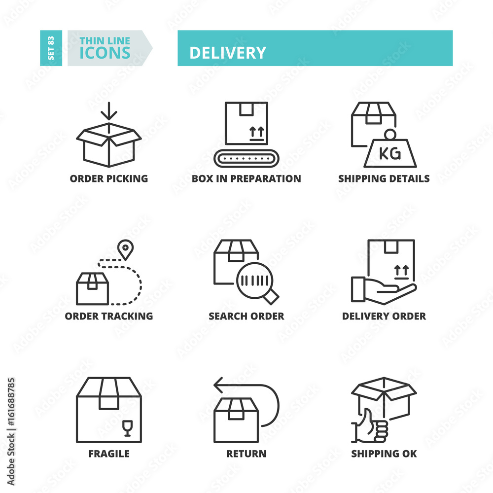 Thin line icons. Delivery