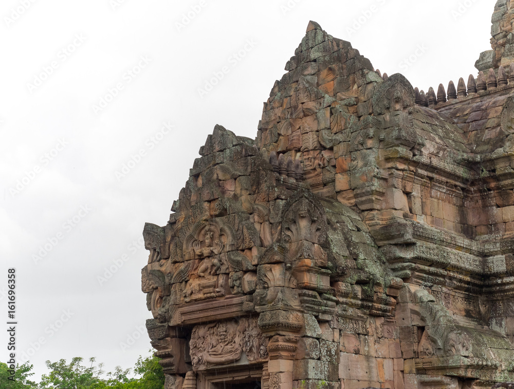 Fototapeta premium Panomrung stone castle, ancient historic travel place in Buriram province of Thailand