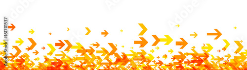 White banner with orange arrows.