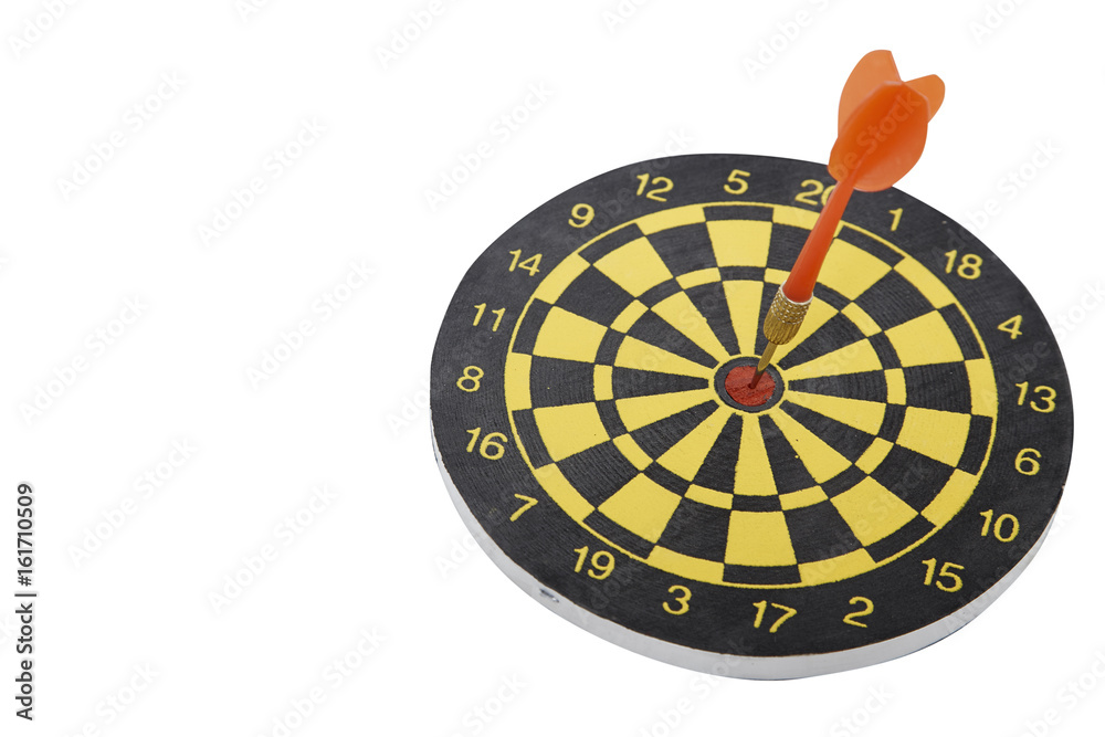 Obraz premium Red dart on target isolated a white