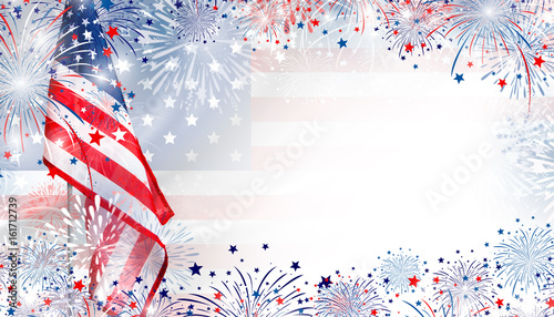 USA flag with fireworks background for 4 july independence day photo