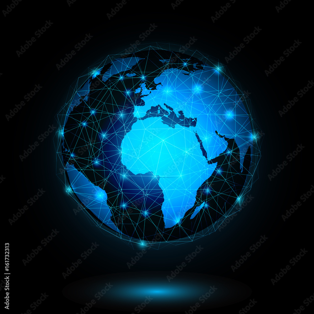 World map 3D and glowing lines nodes networking technology World map 3D and glowing lines nodes networking technology