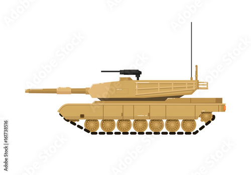 Modern combat tank isolated icon. Military technics object, army force heavy equipment, armored corps machinery vector illustration in flat design.