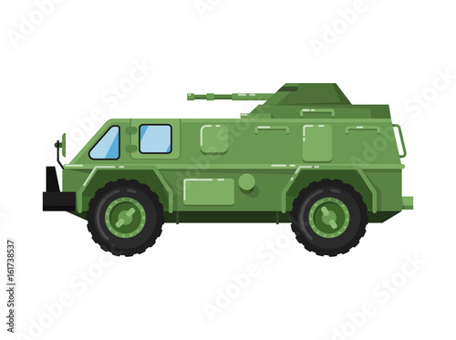 Modern army truck isolated icon. Military technics object, force heavy equipment, armored corps machinery vector illustration in flat design.