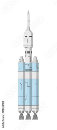Modern cosmic rocket isolated icon. Astronautics and space technology object, spacecraft vector illustration in flat design.