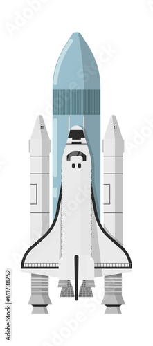 Modern space shuttle isolated icon. Astronautics and space technology object, spacecraft vector illustration in flat design.