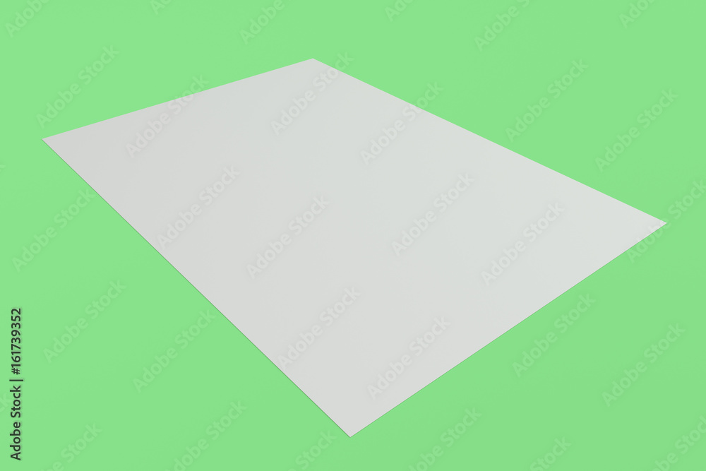Blank white flyer mockup on green background