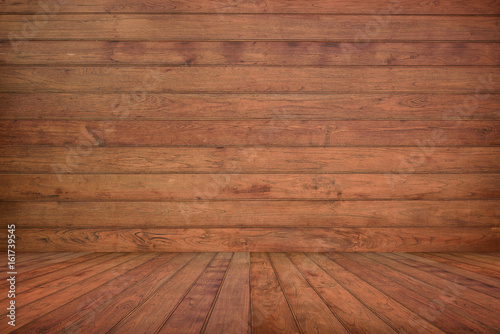 Wooden wall and floor in perspective view, grunge background. vintage tone