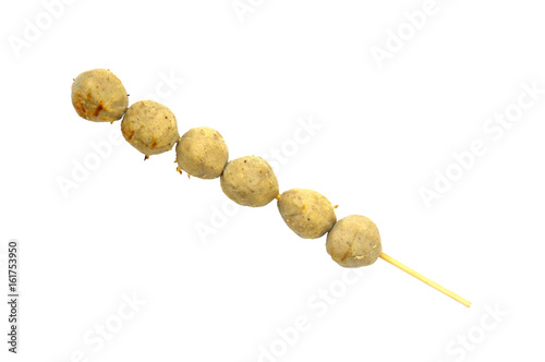 Thai street food, grilled meatball isolated on white background