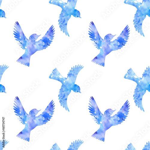 seamless pattern with watercolor flying birds silhouette © cat_arch_angel