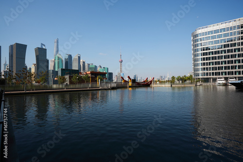 Sunny sky at city building of Shanghai skyline
