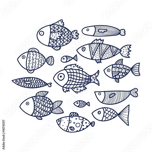 Fish. Coloring. Set.