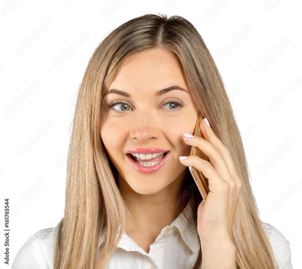 successful businesswoman with cell phone, isolated on white background successful businesswoman with cell phone, isolated on white background
