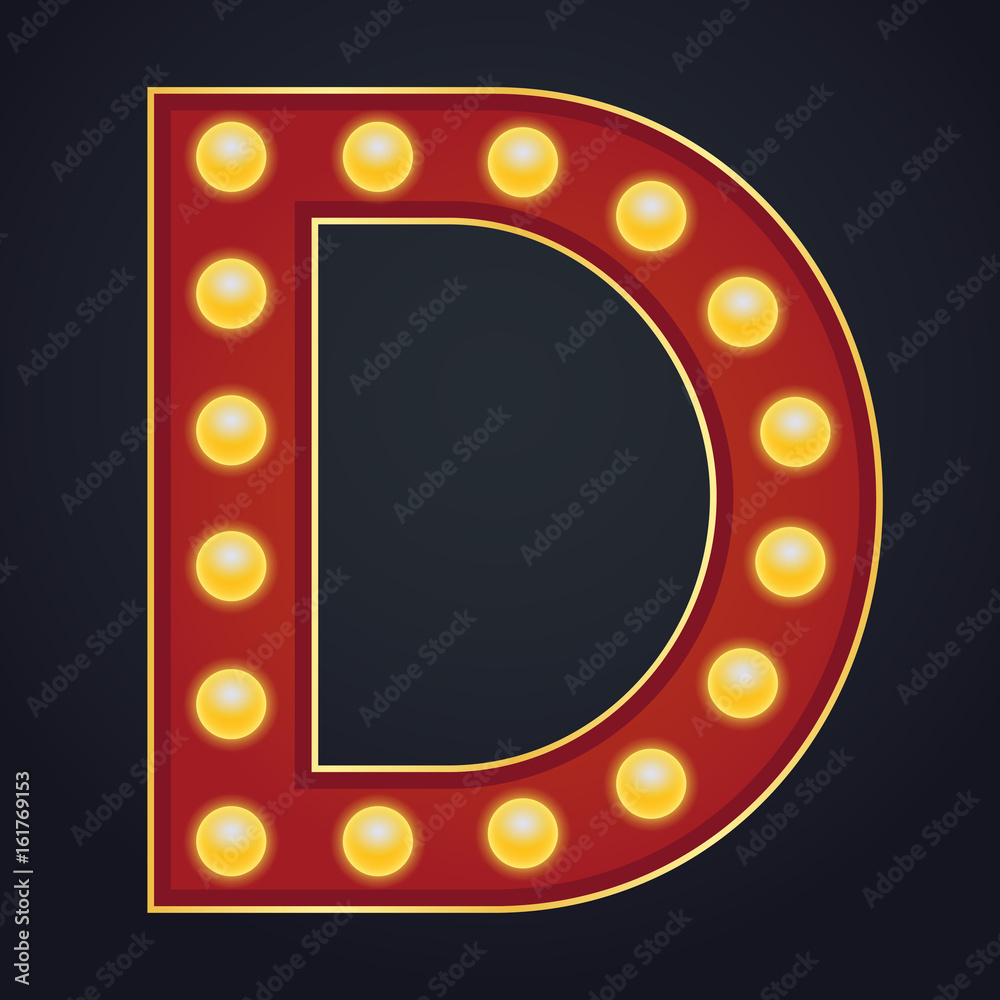 Letter D alphabet sign marquee light bulb vintage carnival or circus style  ,Vector illustration Stock Vector | Adobe Stock