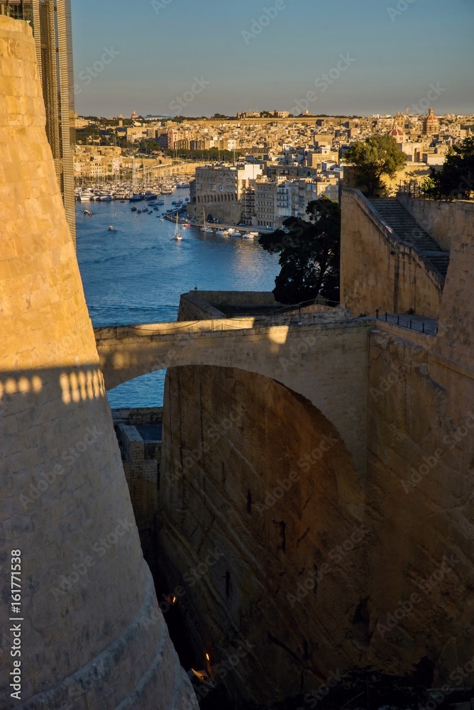 Fortification and Valetta bay and town, Malta.