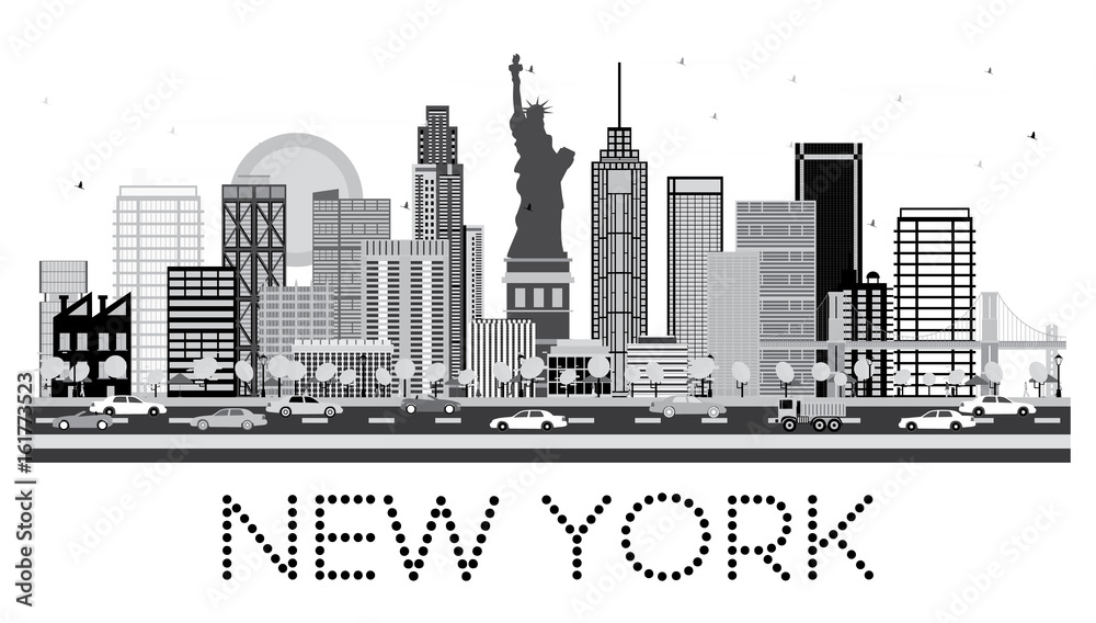 New York Skyline in Black and White Color.