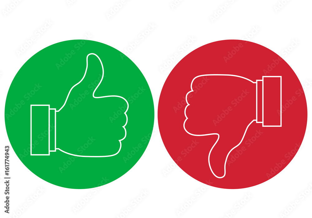 Like and dislike icons set. Thumbs up and thumbs down.Vector round thin line icons isolated on white background. Like and dislike icons set. Thumbs up and thumbs down.Vector round thin line icons isolated on white background.