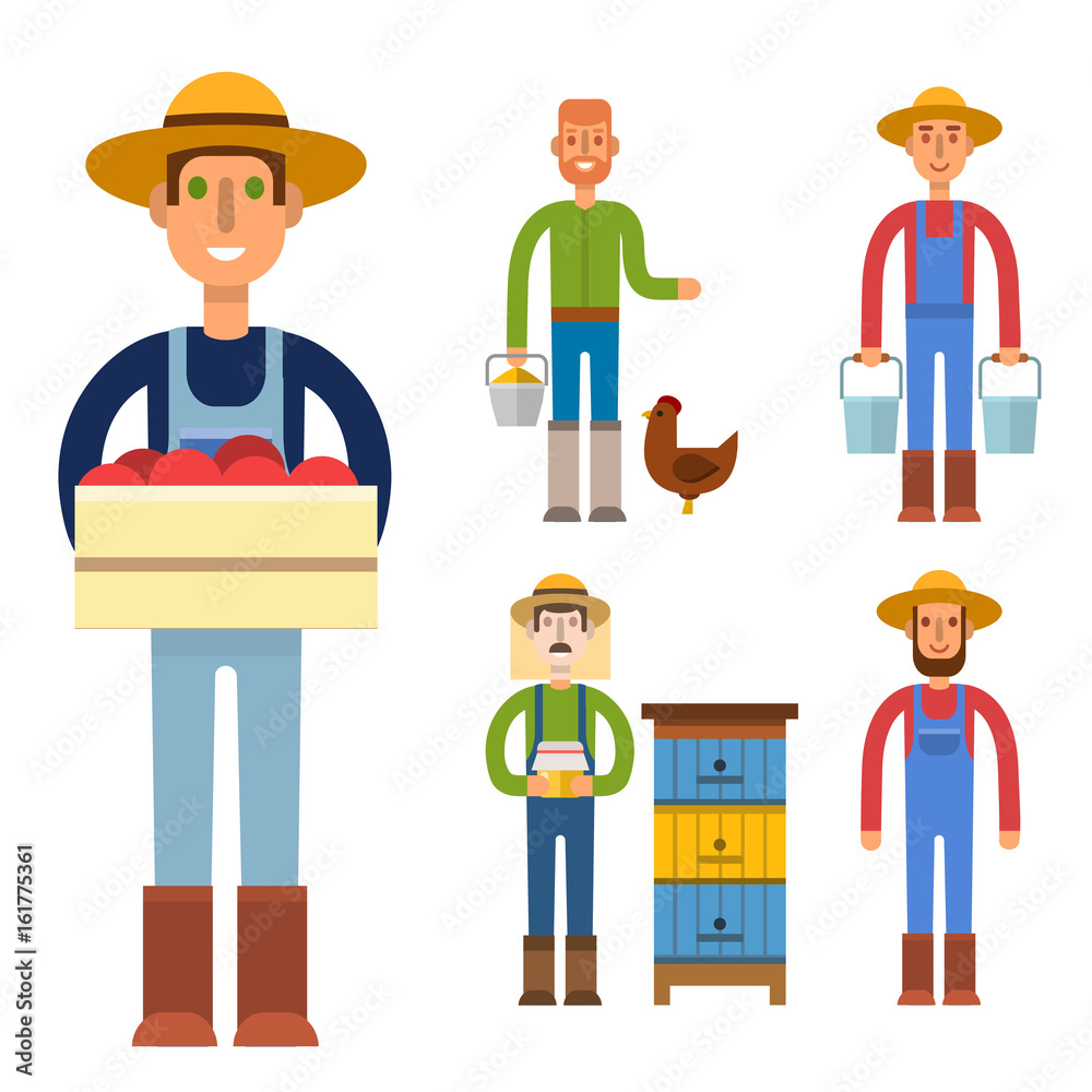 Farmer character man agriculture person profession rural gardener worker people vector illustration.