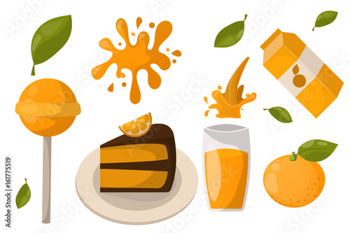 Ripe orange products fruits citrus slices sweet food realistic organic vector...
